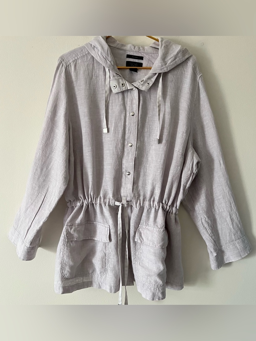 RACHEL Rachel Roy 100% Linen Light Gray Hooded Utility Anorak Jacket Coastal  2X